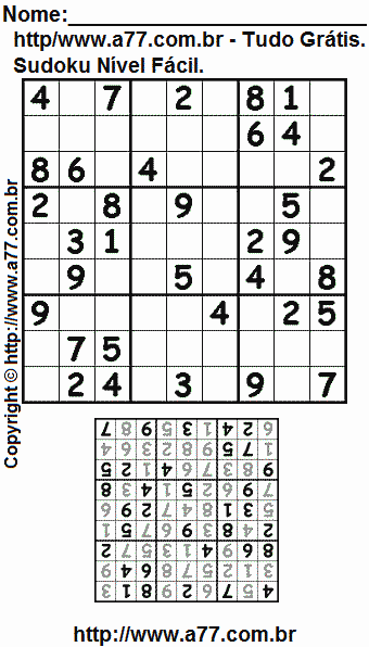 Jogo Sudoku Nível Fácil Para Imprimir Com Resposta