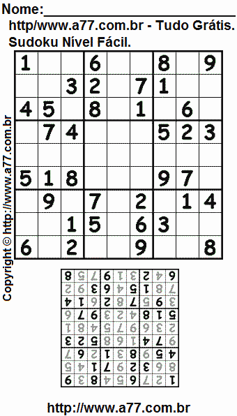 Jogo Sudoku Nível Fácil Para Impressão Com Respostas
