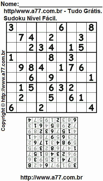 Passatempo de Sudoku Para Imprimir Com Respostas