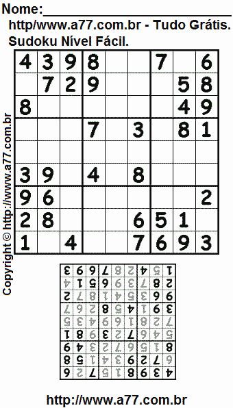 Passatempo de Sudoku Para Imprimir Com Resposta