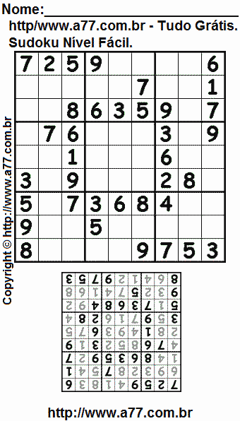 Passatempo Sudoku Nível Fácil Para Impressão Com Respostas