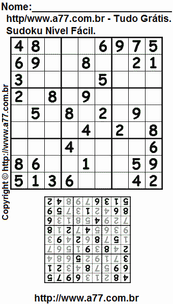 Passatempo de Sudoku Para Impressão Com Respostas