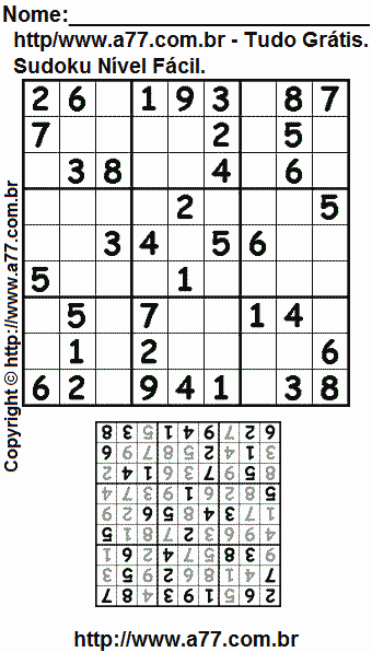 Passatempo de Sudoku Para Impressão Com Respostas