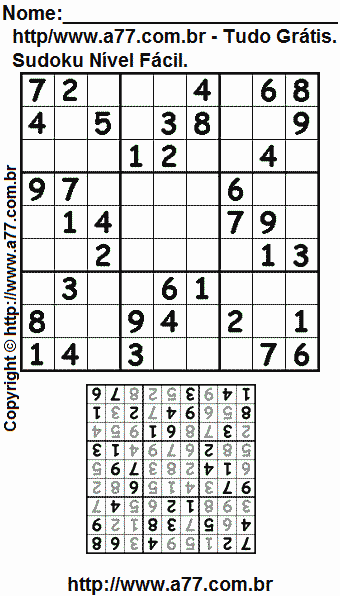 Passatempo Sudoku Para Imprimir Com Resposta