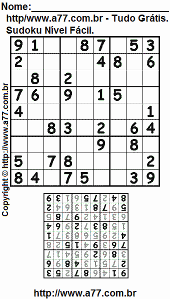 Passatempo Sudoku Para Impressão Com Respostas