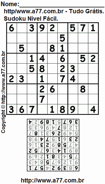 Passatempo Sudoku Para Impressão Com Respostas