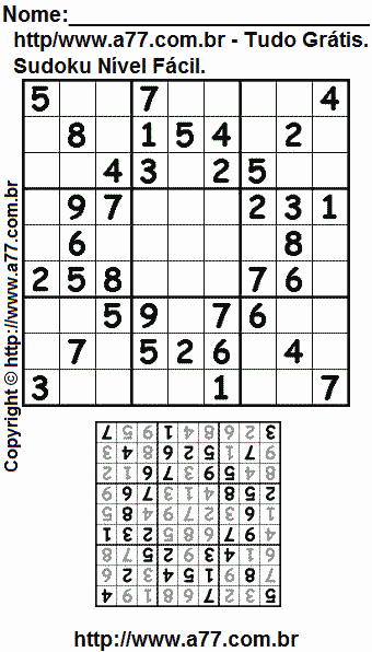 Passatempo Fácil de Sudoku Para Imprimir