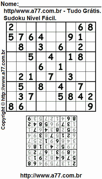 Passatempo Fácil de Sudoku Para Impressão