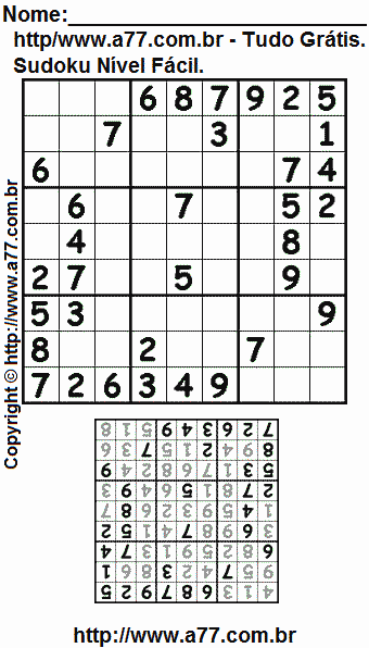 Passatempo Sudoku Nível Fácil Para Imprimir Com Respostas