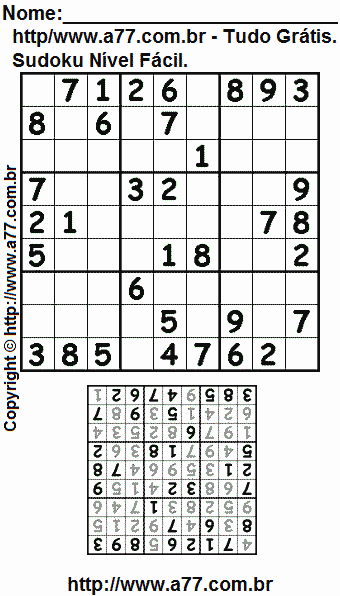 Passatempo Sudoku Nível Fácil Para Imprimir Com Resposta