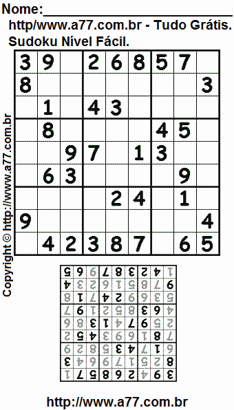 Passatempo Sudoku Nível Fácil Para Impressão Com Respostas