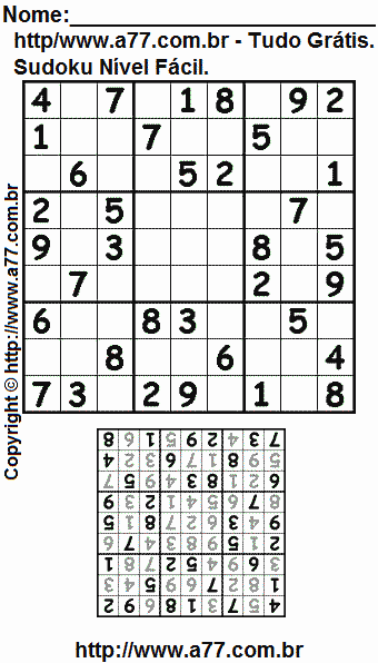 Passatempo Sudoku Nível Fácil Para Impressão Com Respostas