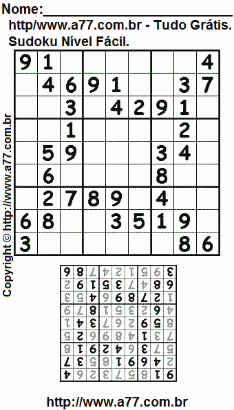 Passatempo Fácil de Sudoku Para Imprimir