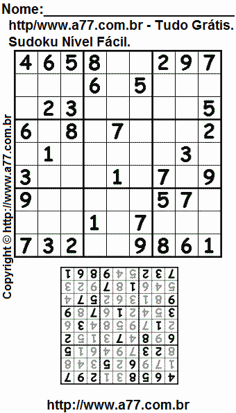 Passatempo Fácil de Sudoku Para Impressão