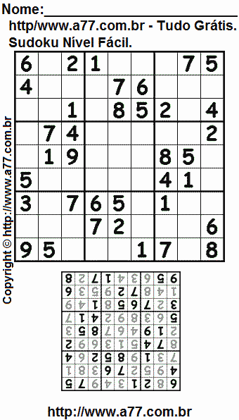 Sudoku Para Imprimir Nível Fácil