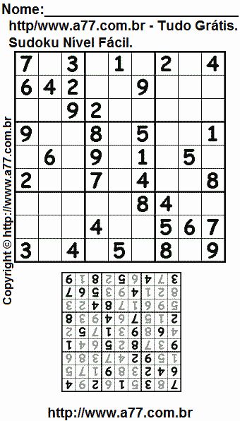 Sudoku Grátis Para Imprimir Nível Fácil