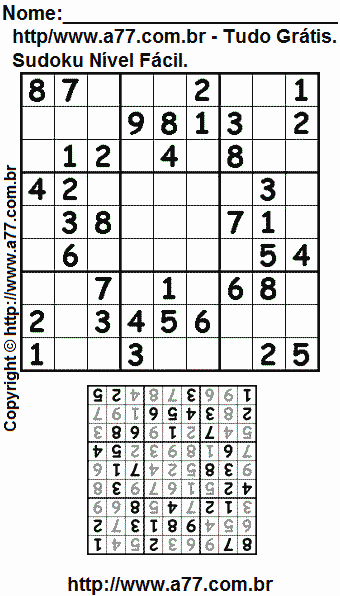 Sudoku Para Impressão Nível Fácil