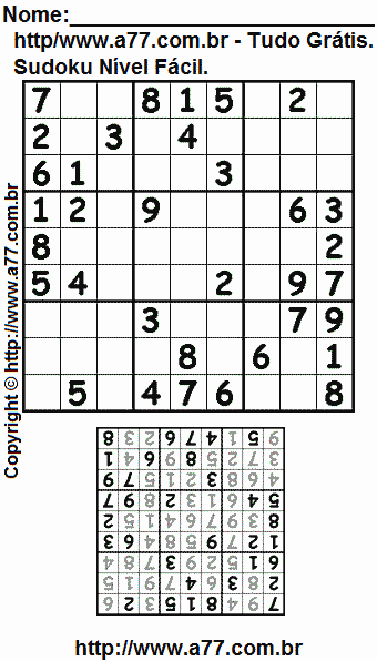 Sudoku Grátis Para Imprimir Nível Fácil