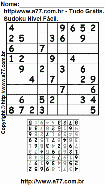 Sudoku Grátis Para Impressão Nível Fácil