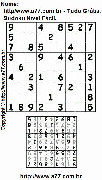 Sudoku Para Imprimir Grátis Nível Fácil