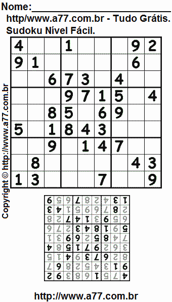 Sudoku Para Impressão Grátis Nível Fácil