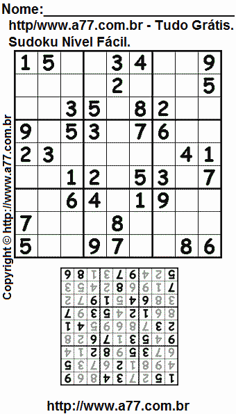 Sudoku Para Impressão Fácil Com Respostas