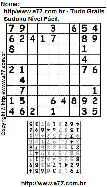 Sudoku Para Imprimir Grátis Nível Fácil