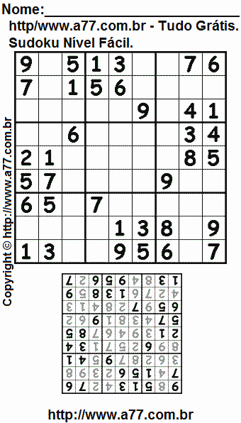 Sudoku Para Impressão Grátis Nível Fácil