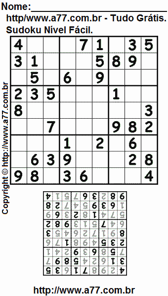 Sudoku Nível Fácil Para Imprimir