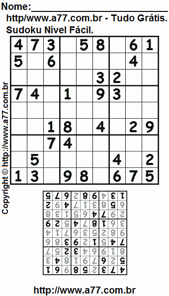 Sudoku Fácil Para Imprimir Com Respostas