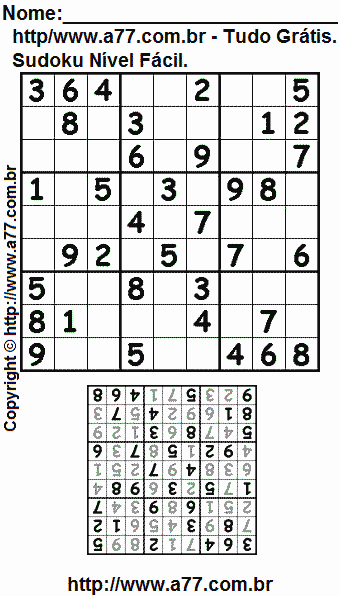 Jogo de Sudoku Para Imprimir Com Respostas