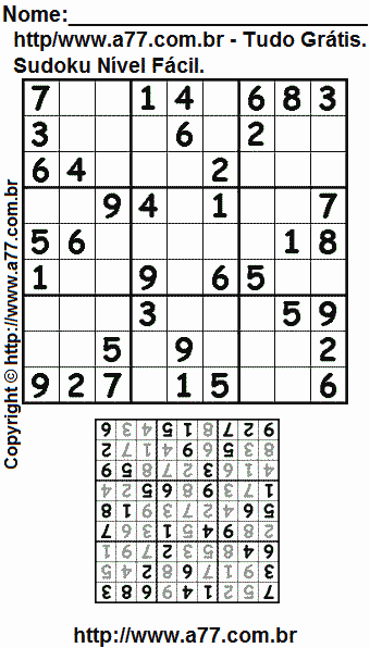 Jogo de Sudoku Para Impressão Com Respostas