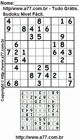 Jogo Sudoku Para Imprimir Com Resposta