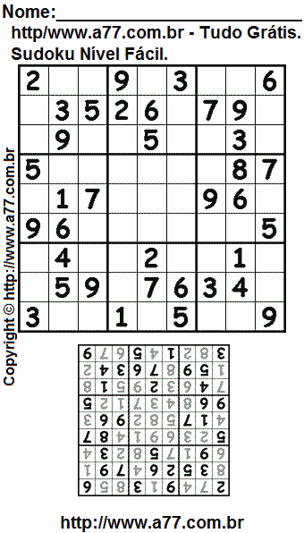 Jogo Sudoku Para Impressão Com Respostas