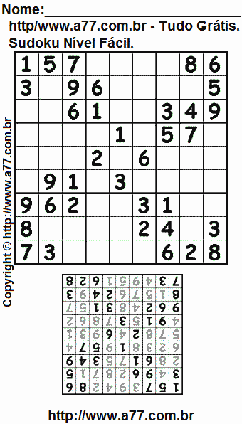 Jogo Sudoku Nível Fácil Para Imprimir Com Resposta