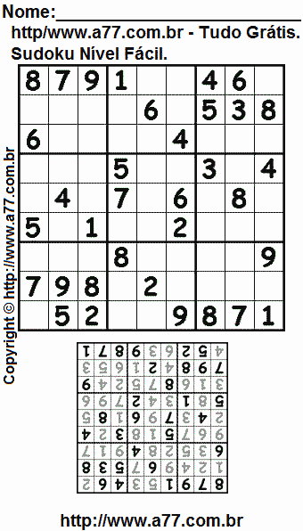 Jogo Sudoku Nível Fácil Para Impressão Com Respostas