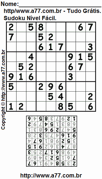 Passatempo de Sudoku Para Imprimir Com Respostas