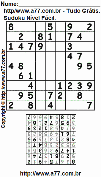 Passatempo de Sudoku Para Imprimir Com Resposta