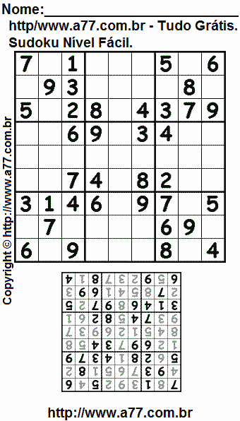 Jogo de Sudoku Para Imprimir Com Respostas