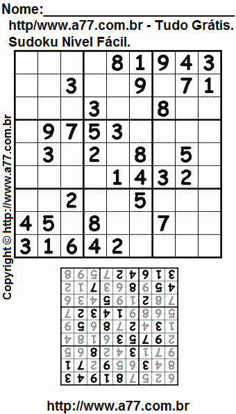 Jogo de Sudoku Para Impressão Com Respostas