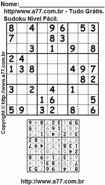 Sudoku Para Impressão Com Respostas