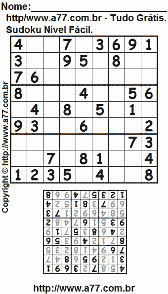 Jogo de Sudoku Para Imprimir Com Respostas