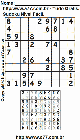 Jogo de Sudoku Para Imprimir Com Resposta