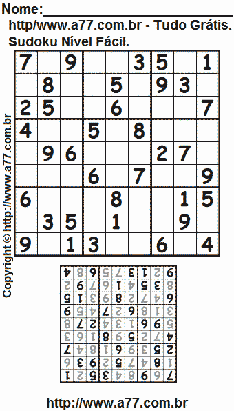 Jogo de Sudoku Para Impressão Com Respostas