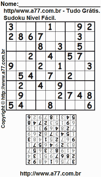 Jogo Sudoku Para Imprimir Com Resposta