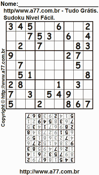 Jogo Sudoku Para Impressão Com Respostas