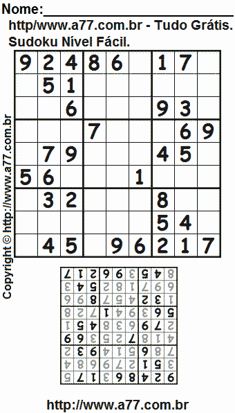 Sudoku Nível Fácil Para Imprimir Com Resposta