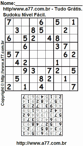 Jogo Sudoku Nível Fácil Para Impressão Com Respostas