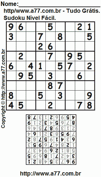 Jogo de Sudoku Para Imprimir Com Resposta