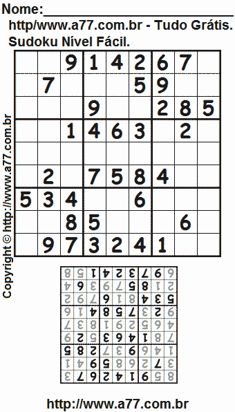 Jogo Sudoku Fácil Com Respostas Para Imprimir. Jogo Nº 661.